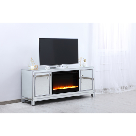 Elegant Decor 60 In. Mirrored Tv Stand With Crystal Fireplace Insert In Antique Slvr, 2PK MF701S-F2